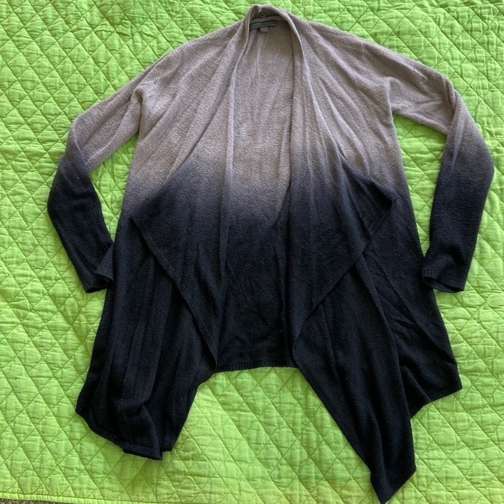 Barefoot Dreams black grey & tan ombré waterfall cardigan long sleeve sz S